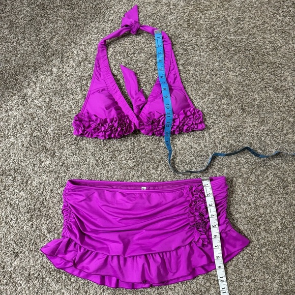 Kenneth Cole New York Fuschia Purple Ruffle Bikini Set - Picture 10 of 11